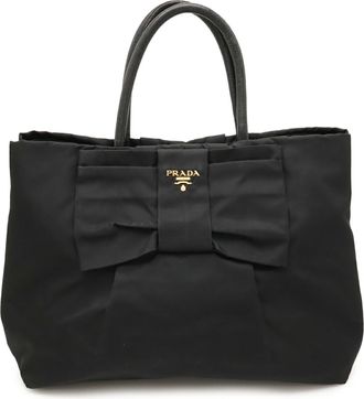 Prada Nero Nylon Leather Handbag Tote Bag (Pre-Owned)