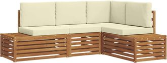 vidaXL Conjunto De Sof&aacute;s De Exterior Con Coj&iacute;n 4 Pieza Natural Y Crema Vidaxl