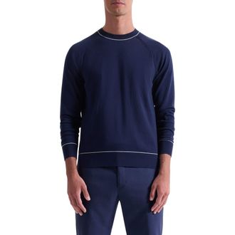 Bugatchi Tipped Cotton Blend Crewneck Sweater in Navy at Nordstrom Rack, Size Xx-Large