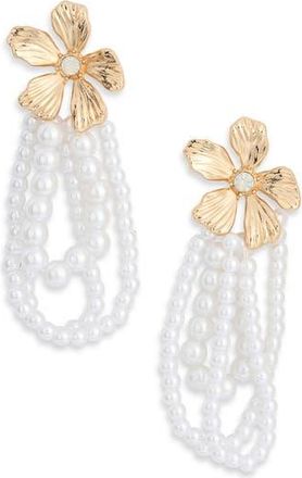 Nordstrom Rack Floral Faux Pearl Drop Earrings in White- Gold at Nordstrom Rack