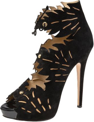 Charlotte Olympia Black Suede Eve Leaf Cutout Ankle Booties