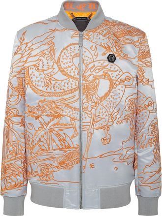 Philipp Plein Satin Bomber Skeleton tattoo