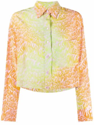 Stella McCartney slogan-print jacket - women - Cotton - 38 - Orange