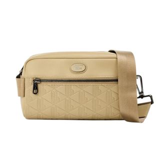 Lacoste Leren schoudertas met geometrisch patroon (Beige)