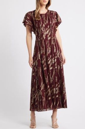 Parker The Rose Metallic Flutter Sleeve Maxi Dress in Zinfandel at Nordstrom Rack, Size 6