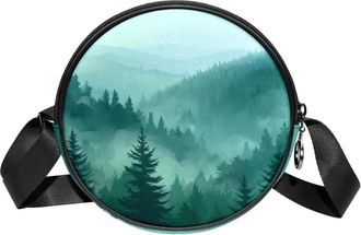 Generic Circle Crossbody Bag for Women, Forest Mountain Small Sling Bag Daypack with Zipper Adjustable Shoulder Straps Casual Ladies Girls Round Purse