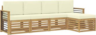 vidaXL Conjunto De Sof&aacute;s De Exterior 5 Uds. Blanco Y Crema Poli&eacute;ster Vidaxl