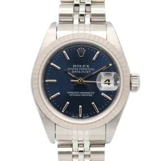 Rolex Pre-owned Lady-Datejust 26mm - Dames - Vintage Horloges - Blauw - ONE Size - Leer - Vintage
