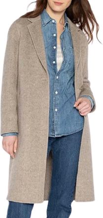 Kinross Cashmere Brushed Herringbone Notch Collar Coat In Taupe Multi