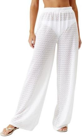 Melissa Odabash Sienna Open Knit Wide Leg Cover-Up Pants in White at Nordstrom Rack, Size X-Large