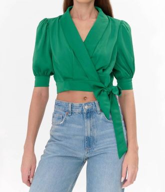 Adelyn Rae Keva Wrap Cuffed Sleeve Blouse In Lake Green