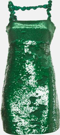 Ganni Ganni Green Sequin Twisted Sleeve Mini Dress