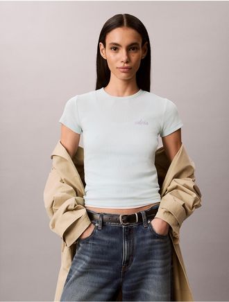 Calvin Klein Jeans Calvin Klein Womens Contour Rib Logo Graphic Slim T-Shirt - Blue - XL
