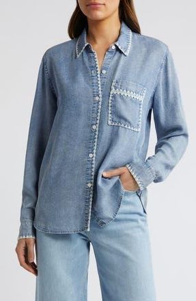 Rails Saya Embroidered Detail Chambray Button-Up Shirt in Medium Cloud Wash at Nordstrom Rack, Size X-Small
