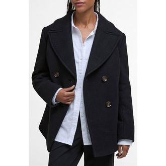 Barbour Indie Wool Blend Peacoat in Black/onyx Tartan at Nordstrom Rack, Size 14 Us / 18 Uk