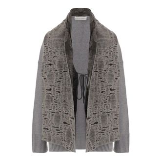 Niccol&ograve; Pasqualetti Niccol&ograve; Pasqualetti, Truien & Vesten, Dames, Grijs, ONE Size, Wol, Open-front Wol en Kasjmier Trui met Geborduurde Sjaalkraag