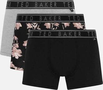 Ted Baker Mens 3-Pack Floral Print Boxer Trunks, Black/grey - Size: 32/30/31