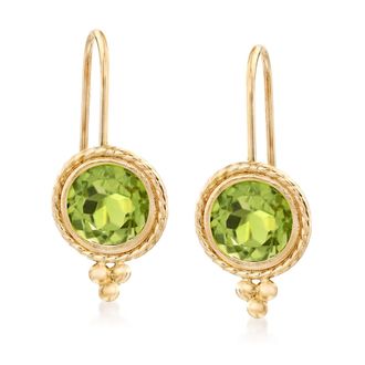Ross-Simons Peridot Drop Earrings in 14kt Yellow Gold