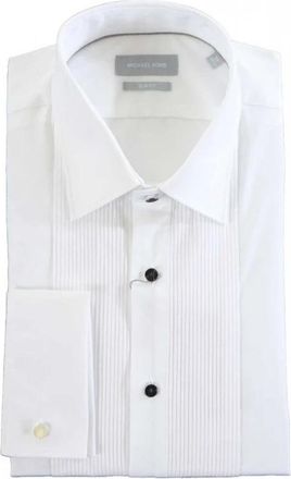 Michael Kors Pleated Tuxedo Shirt - Heren - Zakelijke Overhemden - Wit - 2XL - Katoen - Overhemden