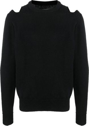 Jil Sander Wollen Trui met Uitgesneden Details - Heren - Ronde hals truien - Zwart - M - Wol - Truien & Vesten