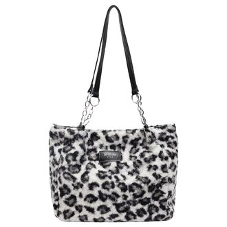 Generic Tote Bag for Women Leopard Print Satchel Bag With Pockets Fluffy Purse with Zipper Handbag Travel Bag