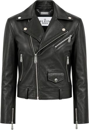 Philipp Plein Oversize Biker Jacket - Dames - Jassen - Zwart - Maat: XS Leer