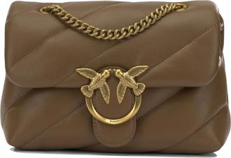 Pinko Pinko - Matelass&eacute; Leren Crossbody Tas - Dames - Tassen - Bruin - Maat: ONE Size Katoen