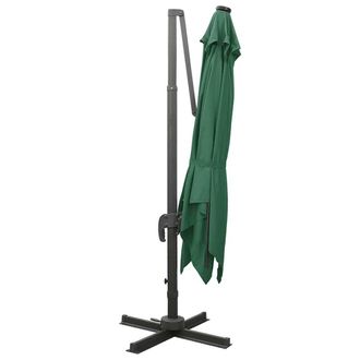 Berkfield Home Durable Cantilever Umbrella with Pole & LED Lights Green 300 cm