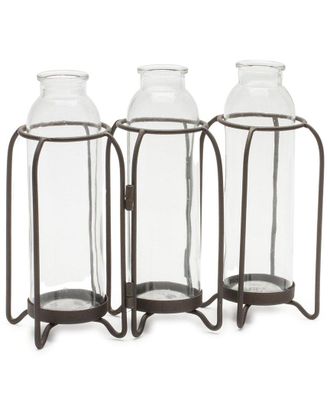 Melrose International Bottle Vases In Iron Holder