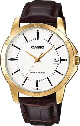 Casio Mens Brown Leather Strap Watch with White Dial - MTP-V004GL-7A