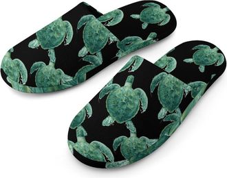 Generic Sea Turtle Flannel Mens Slip-on Slippers Winter Warm House Shoes with Rubber Sole for Home Hotel