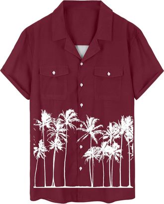 Generic Hawaiian Shirts Men Two-Pocket - Beach Shirts Short-Sleeve Print Shirt Coconut Trees Graphic Cool Tropical Shirts Funky Summer Cool Short Sleeve Shirt
