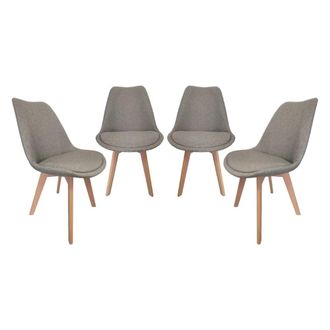 Sweeek Silla escandinava de madera de haya y tela simple, set de 4, gris