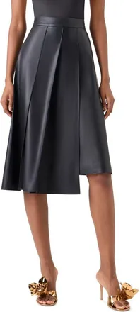 Akris Pleated Asymmetrical Lambskin Leather A-Line Midi Skirt in Black at Nordstrom, Size 12