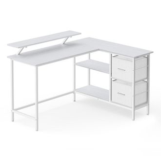 Vasagle Escritorio en L con 2 cajones y estante ajustable de color blanco arce