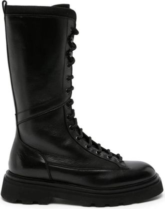 Doucal's Elegante Zwarte Enkellaarzen - Dames - Veterlaarzen - Zwart - 40 1/2 EU - Leer - Schoenen