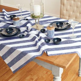 Solino Home Linen Table Throw - Cabana Stripe, 52 x 52, 52 x 52 in Navy And White at Nordstrom, Size Small