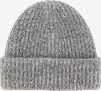 Fabiana Filippi Doppellagige Rippstrickmütze aus Platinum-Faden mit Pailletten