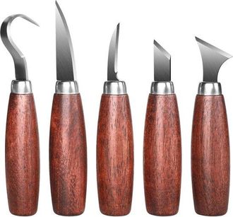 OEM Cuchillo Tallar Madera 5 Piezas, Trabajar Madera, Cuchillo Pelador Tallar Madera, Cuchillo Ergon&oacute;mico, Tallado Madera, Tallado Madera, Plateado