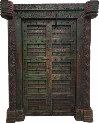 Wanderlust Deco Puerta De Madera Acabado Artesanal Marr&oacute;n 162x33x211h Cm