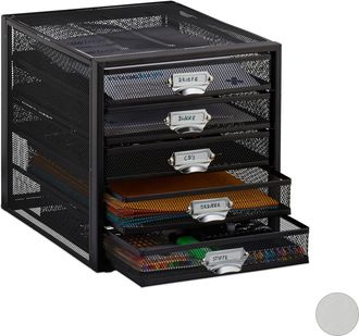 Relaxdays Relaxdays - Organizador Escritorio Con 5 Cajones Para Documentos A4, Acero, Negro, 29 X 27,5 X 35,5 Cm