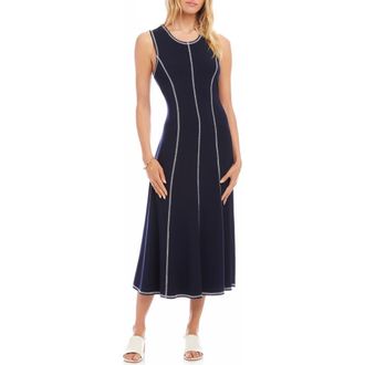 Karen Kane Contrast Stitch Sleeveless Midi Dress in Navy at Nordstrom, Size X-Large