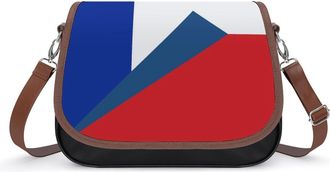 Generic France And Czech Flag Womens Leather Crossbody Bags with Adjustable Strap Casual Printed Shoulder Handbag