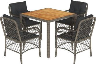 vidaXL Set Comedor De Jard&iacute;n 5 Piezas Con Cojines Rat&aacute;n Sint&eacute;tico Gris Vidaxl