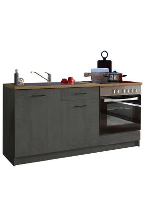 Xora K&uuml;chenleerblock, Anthrazit, Eichefarben, Kunststoff, 1 Schubladen, nicht einzeln stellbar, 160 cm, K&uuml;chen, K&uuml;chenzeilen & K&uuml;chenbl&ouml;cke, K&uuml;chenzeilen, 