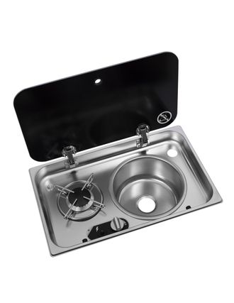 OEM Estufa De Gas De 1 Fuego Empotrada Con Tapa De Acero Inoxidable + Fregadero A La Derecha 526 &times; 326 - Navy Load