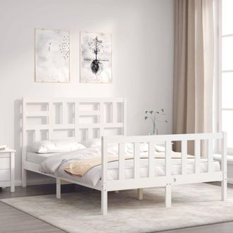 Berkfield Home Beautiful Bed Frame with Headboard White 140x200 cm Solid Wood