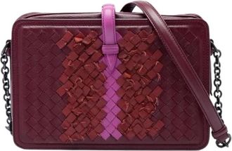 Bottega Veneta Pre-owned Woven Fringe Shoulder Bag - Dames - Vintage Schoudertas - Paars - ONE Size - Leer - Vintage