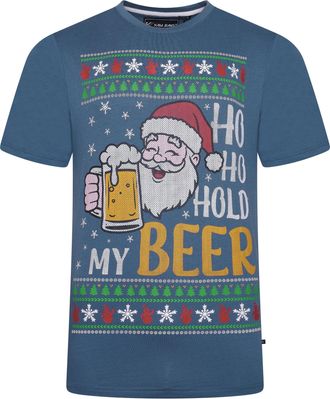 KAM Mens Xmas T Shirt Santa Beer Print Casual Top King Plus Size 2XL-8XL X035 (UK, Alpha, 8XL, Plus, Regular, Blue)