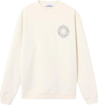 Stone Island Compass Logo Print Sweatshirt - Heren - Sweatshirts - Beige - M - Katoen - Hoodies & sweatvesten
